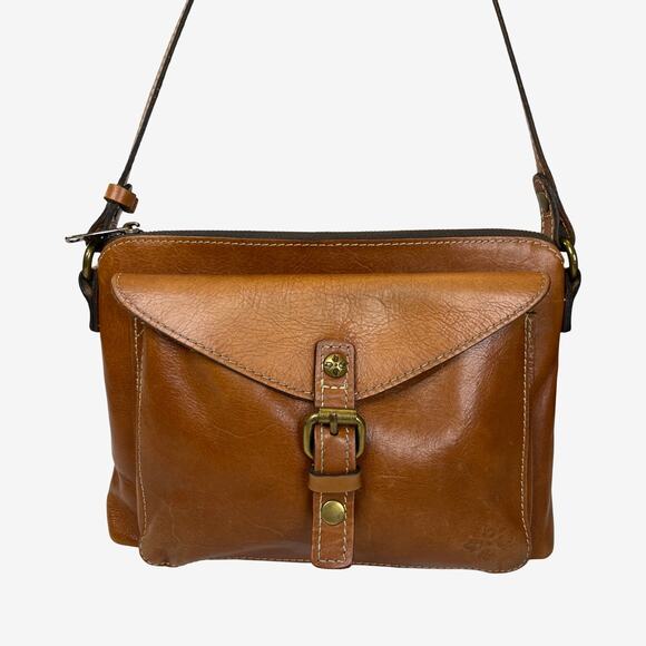 Patricia Nash Saddle Tan Leather Crossbody Bag Vintage Buckle Front Purse - Picture 1 of 16